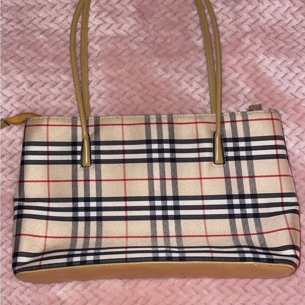 Beige and Black Plaid Shoulder Bag